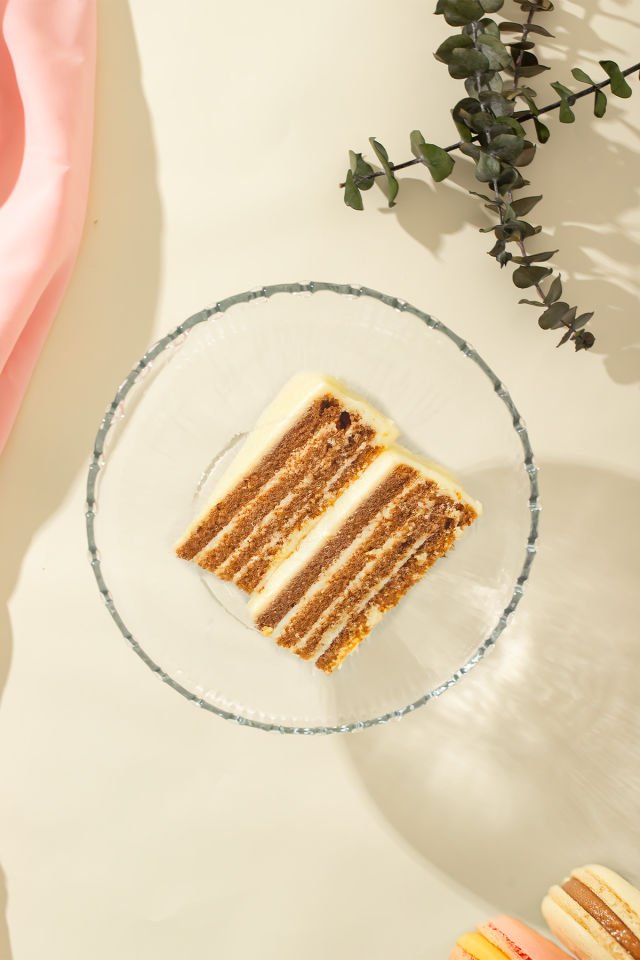 Porisma RGY027 Lines Ayaklı Cam Kek Fanusu, Pasta / Kek / Tatlı Şık Sunum Standı 19 Cm