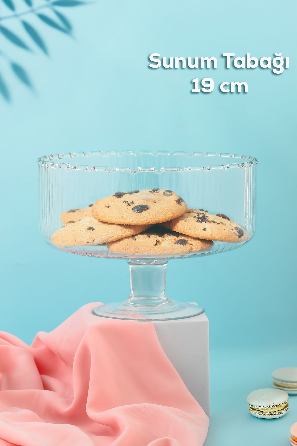 Porisma RGY027 Lines Ayaklı Cam Kek Fanusu, Pasta / Kek / Tatlı Şık Sunum Standı 19 Cm