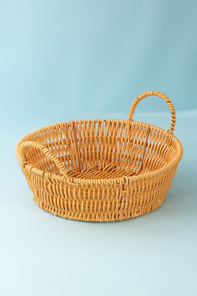 Porsima 304-B Yuvarlak 3'lü Dekoratif Ev Düzenleyici Kendinden Kulplu Hasır Seti Banyo Düzenleyici Sepet