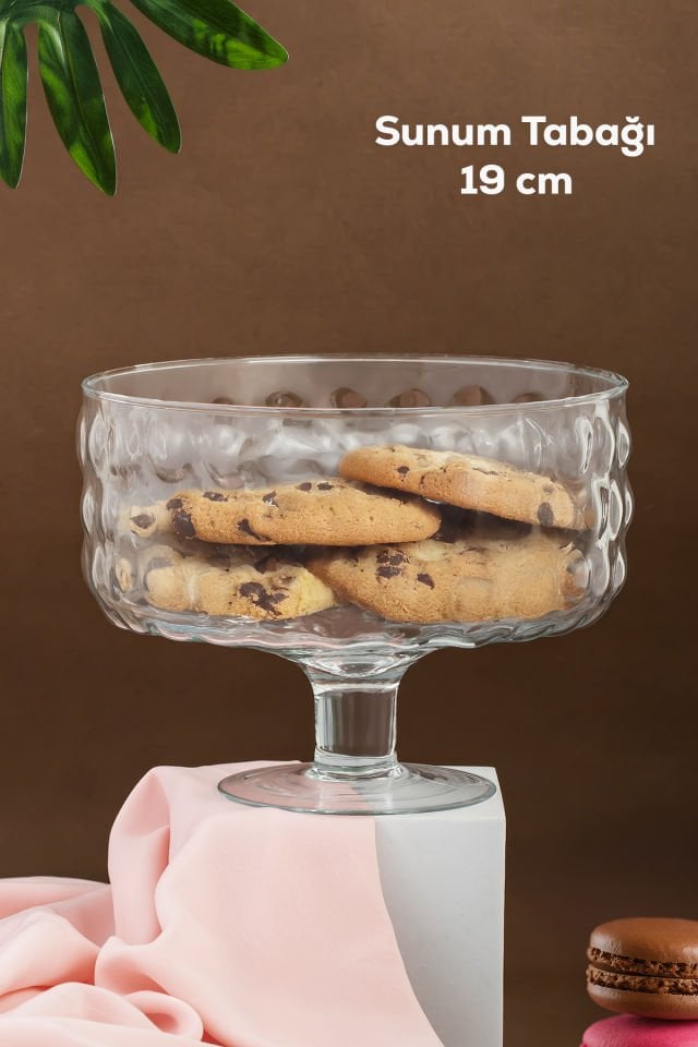 Porisma RGY077 Bubbles Ayaklı Cam Kek Fanusu, Pasta / Kek / Tatlı Şık Sunum Standı 19 Cm