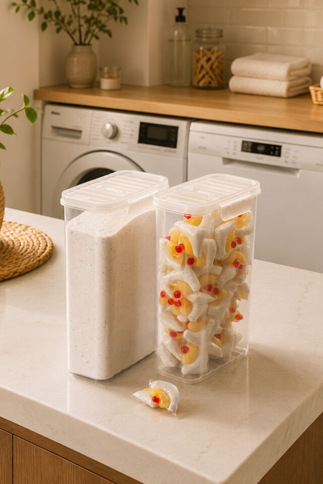 Porsima L-00895-2 2'li Erzak Saklama Kabı Seti – Hava Geçirmez Kapaklı,Düzenleyici Mutfak Saklama Kabı,Tablet Toz Deterjan Saklama kabı 2,5 Litre Şeffaf