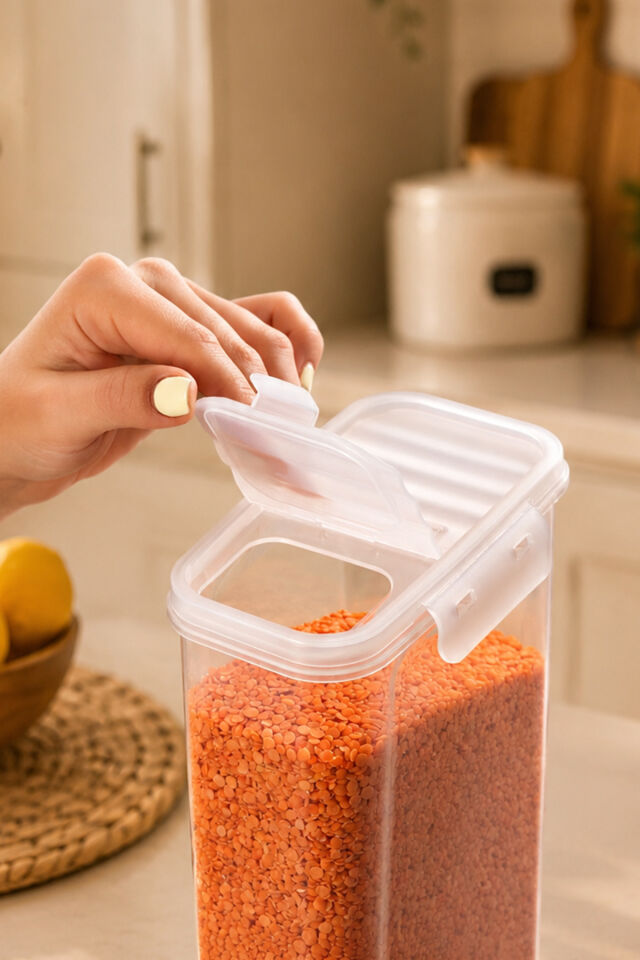 Porsima L-00895-2 2'li Erzak Saklama Kabı Seti – Hava Geçirmez Kapaklı,Düzenleyici Mutfak Saklama Kabı,Tablet Toz Deterjan Saklama kabı 2,5 Litre Şeffaf