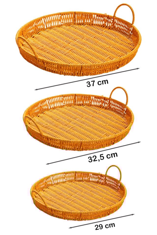 Porsima 710-A Yuvarlak 3'lü Dekoratif Ev Banyo Mutfak Düzenleyici Kulplu Hasır Sepet Seti Ekmeklik Takımı