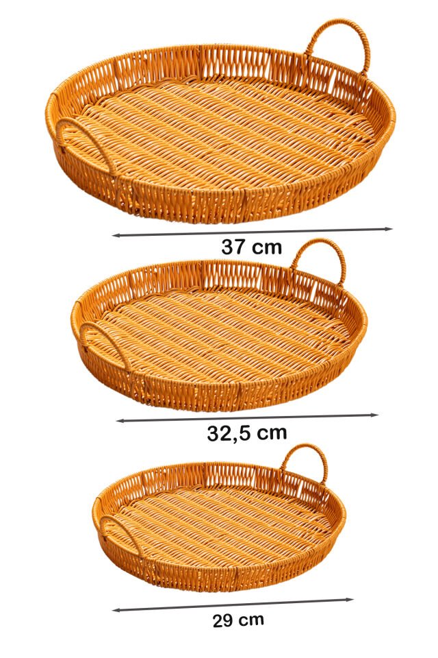 Porsima 710-D Yuvarlak 3'lü Dekoratif Ev Banyo Mutfak Düzenleyici Kulplu Hasır Sepet Seti Ekmeklik Takımı