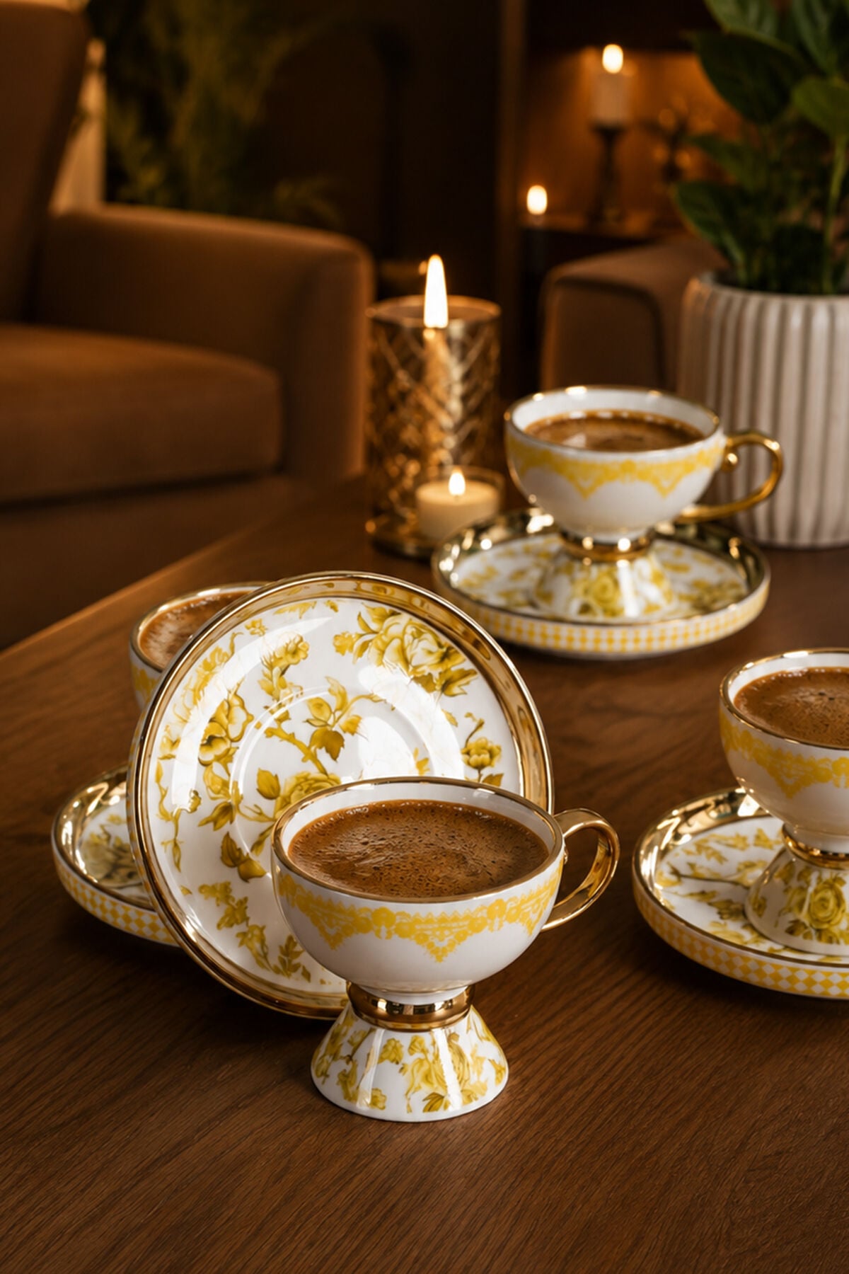 Porsima 2003-1 6 Kişilik 12 Parça Yaldızlı Porselen Türk Kahve Fincan Takımı - Kahve Fincan Seti - 90ml