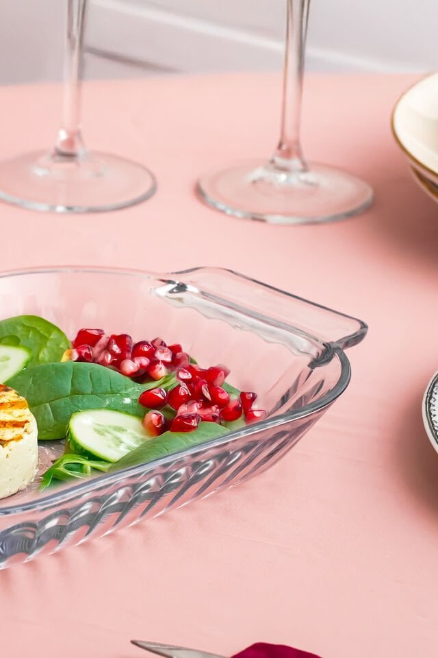 Porsima 1160 Shell Kulplu Cam Salata ve Servis Sunum Tabağı 17x30 cm