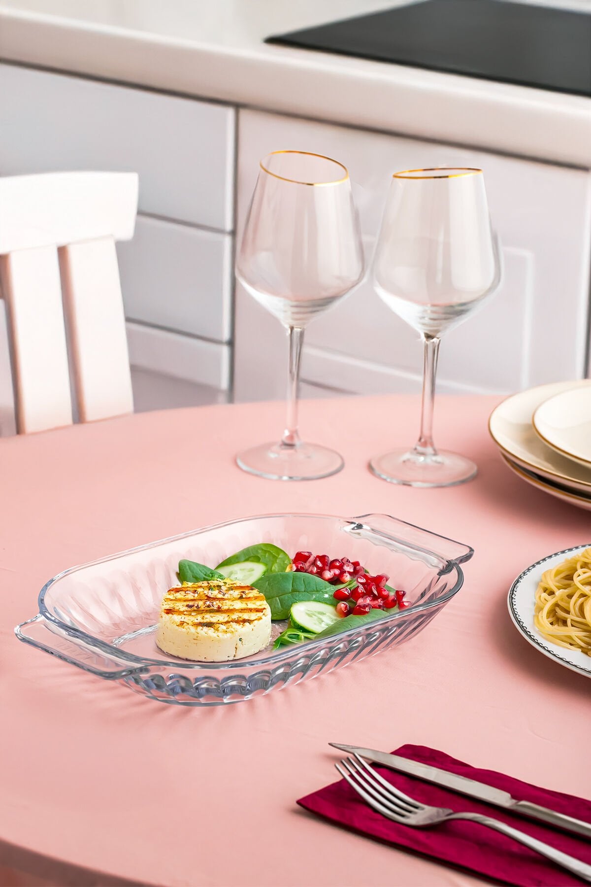 Porsima 1160 Shell Kulplu Cam Salata ve Servis Sunum Tabağı 17x30 cm