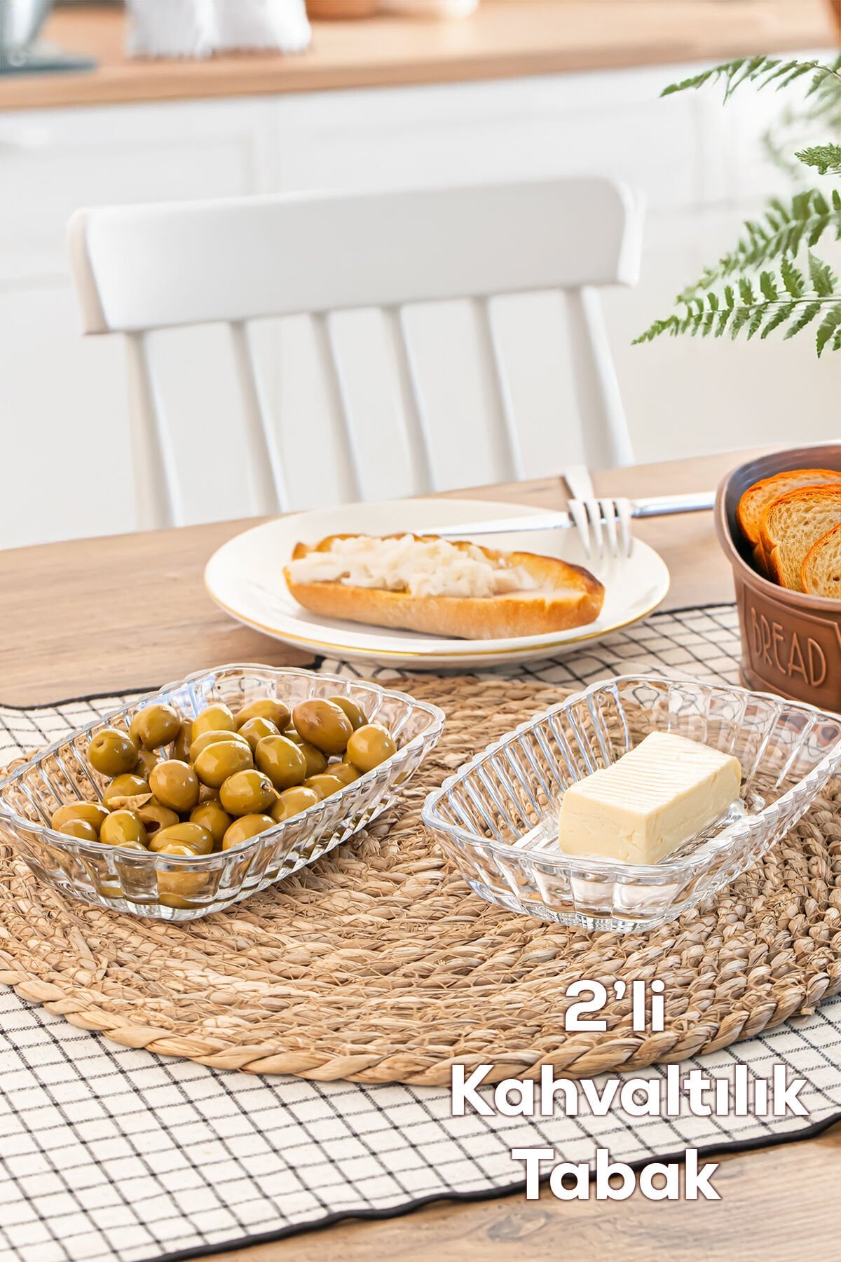 Porsima 0126 Maral 2'li Cam Kahvaltılık Tabak Seti - Zeytin Peynir Sunumluk 18x11,5 cm