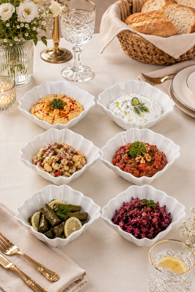 Porsima 6'lı Beyaz Porselen Kase Seti – Çerez, Meze, Salata ve Kahvaltılık Servis Kasesi 15cm