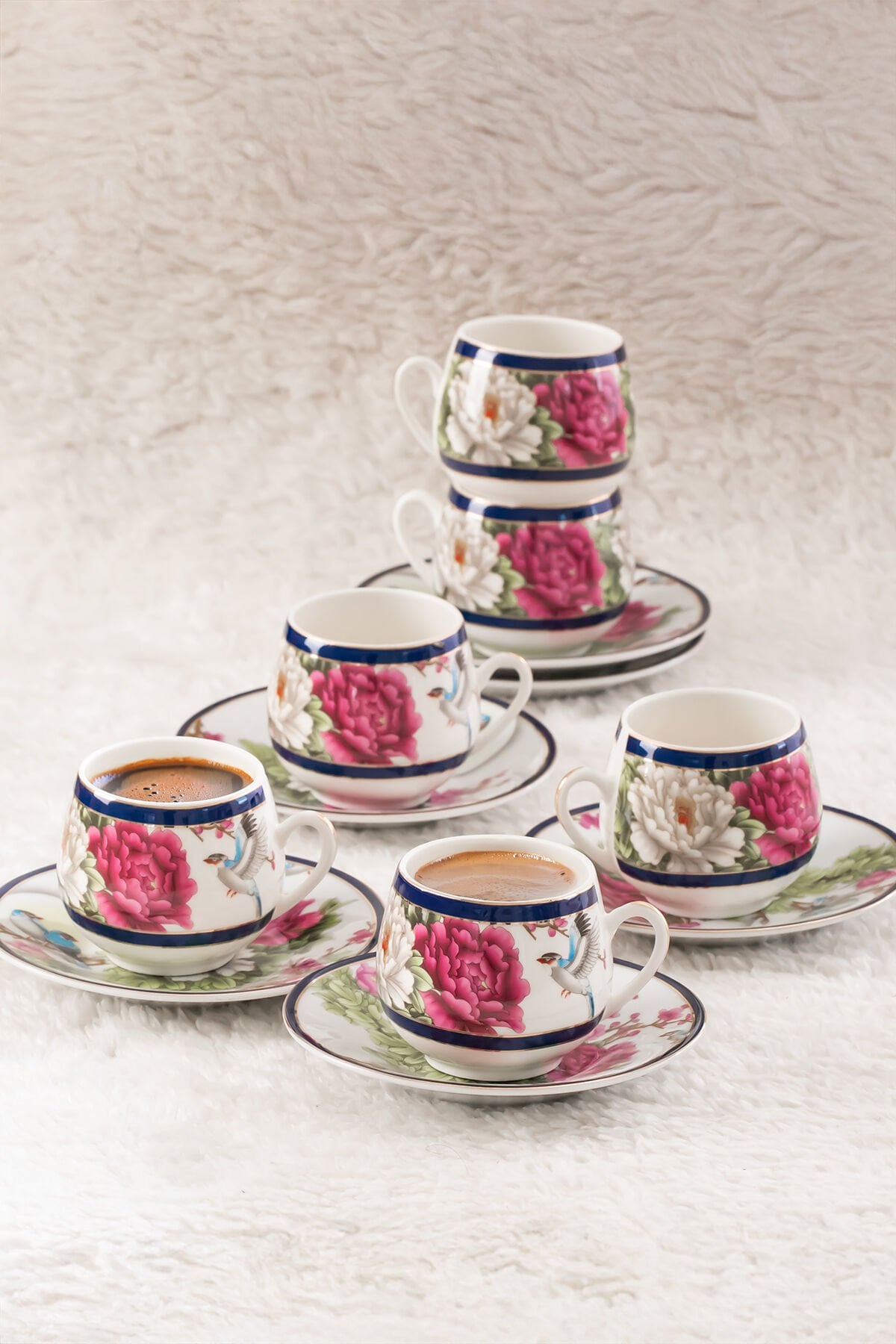 Porsima 101767-1 Geısha 12 Parça 6 Kişilik Türk Kahve Fincan Takımı Porselen Kahve Fincan Seti 100ml