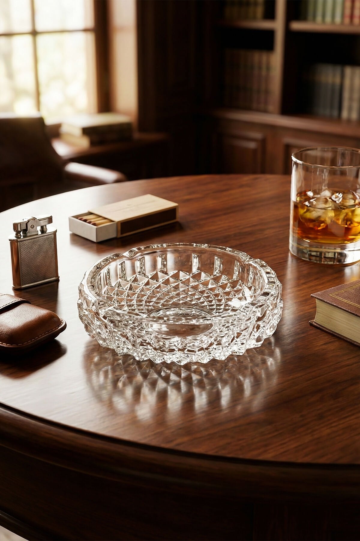 Porsima KLK-04 Kristal Cam Yuvarlak Küllük - Şeffaf Lüks Kül Tablası 13 cm