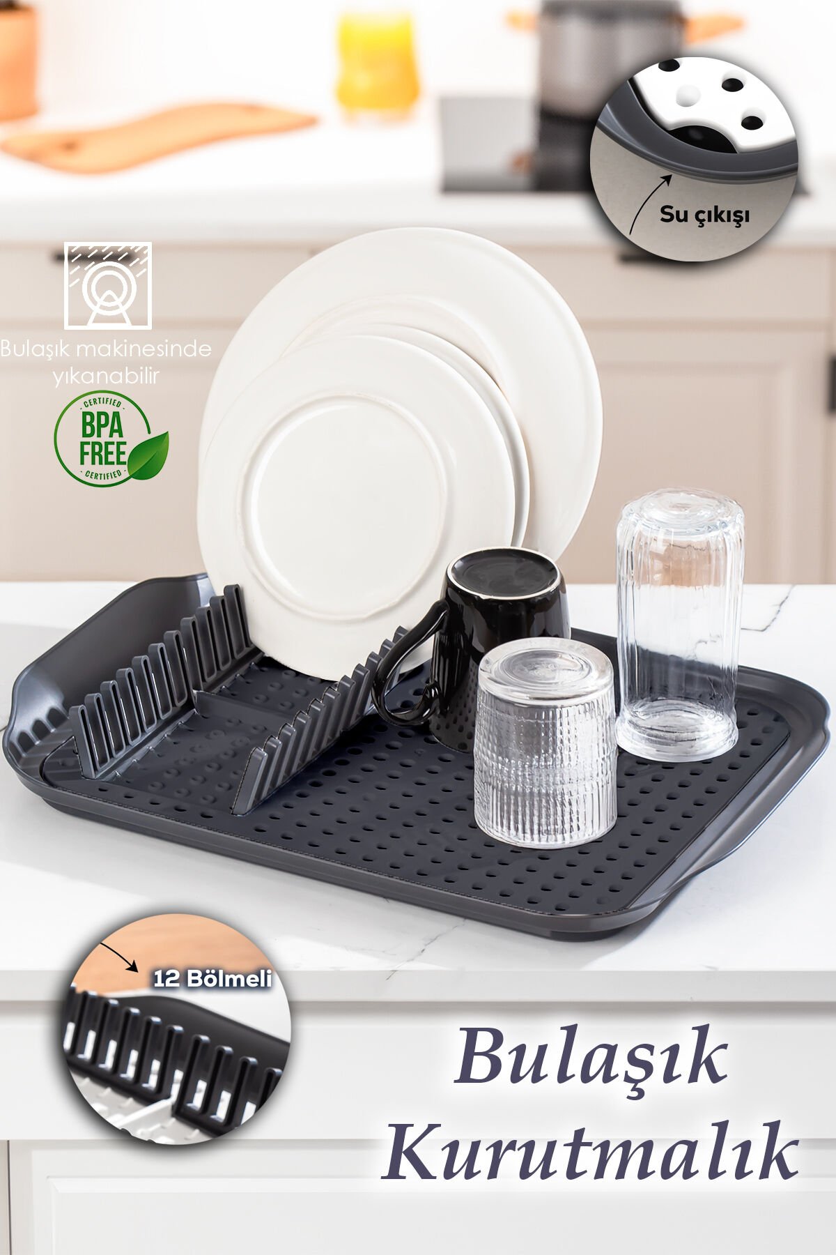 Porsima 1213 Çok Amaçlı Bulaşık Tepsisi Bulaşıklık Tezgah Üstü Kurutmalık Durulama Matı Bulaşık Sepeti