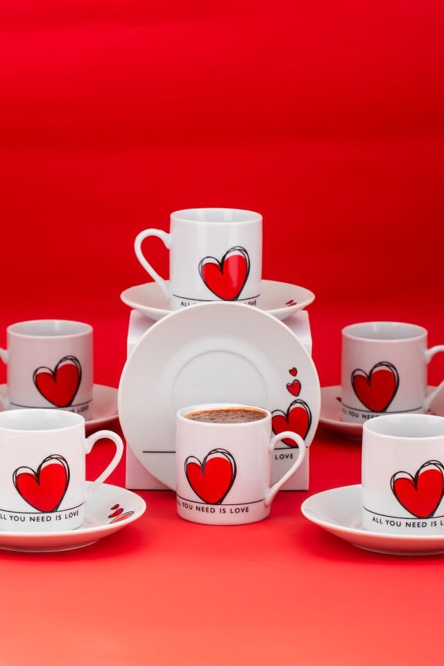 Porsima 04 Porselen 12 Parça 6 Kişilik Türk Kahvesi Fincan Takımı 90ml