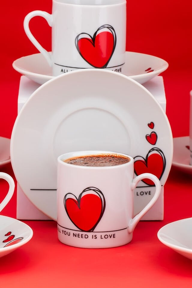 Porsima 04 Porselen 12 Parça 6 Kişilik Türk Kahvesi Fincan Takımı 90ml