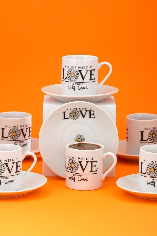 Porsima 05 Porselen 12 Parça 6 Kişilik Türk Kahvesi Fincan Takımı 90ml