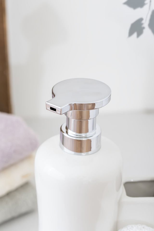 Porsima 277743 Tezgah Üstü Beyaz Sıvı Sabunluk Fırçalı Süngerlikli Sabunluk (550ml) 20cm