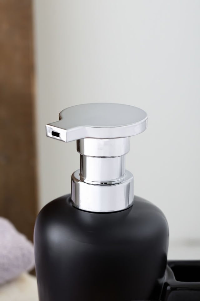 Porsima 268669 Tezgah Üstü Porselen Siyah Sıvı Sabunluk Fırçalı Süngerlikli Sabunluk (550ml) 20cm