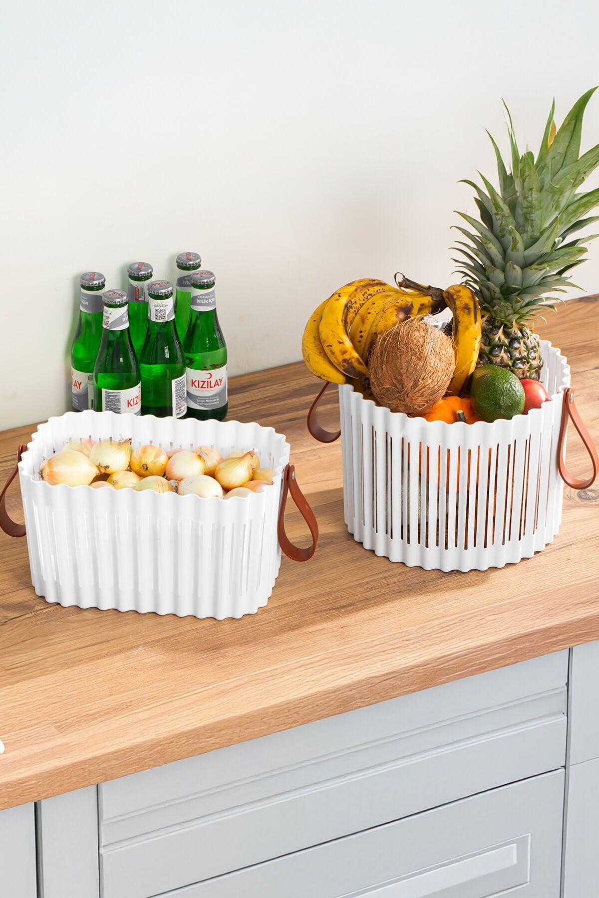Porsima 4317 Beyaz 2'li Sepet Seti Banyo Mutfak Organizeri, Tezgah Üstü ve Çamaşır Sepeti