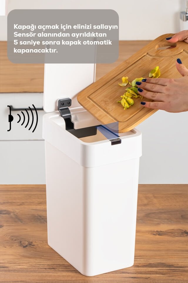 Porsima Me-06 Hareket Sensörlü 9lt Sessiz Banyo Mutfak Çöp Kovası Beyaz