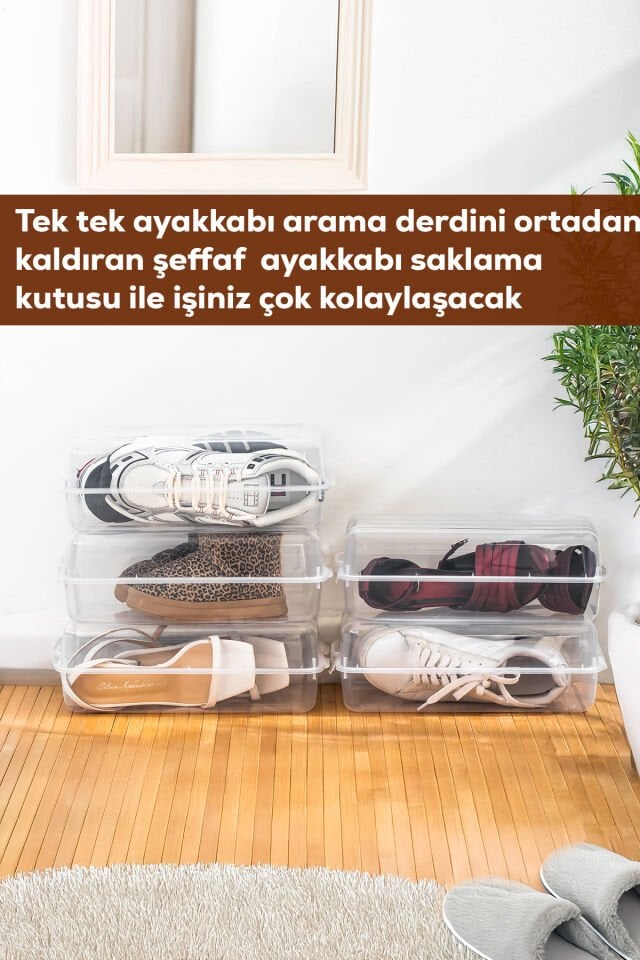 Porsima 3197 10lu Kadın, Çocuk Ayakkabı Saklama Kutusu-Şeffaf Pratik Ayakkabı Kabı Düzenleyici Saklama Seti