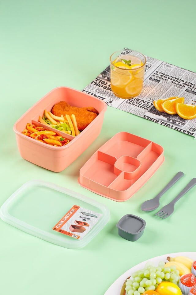 Porsima 3199 Vakumlu Kendinden Kaşık Çatallı Sosluklu Bölmeli Beslenme Çantası-2 Katlı Lunch Box-Sefer Tası