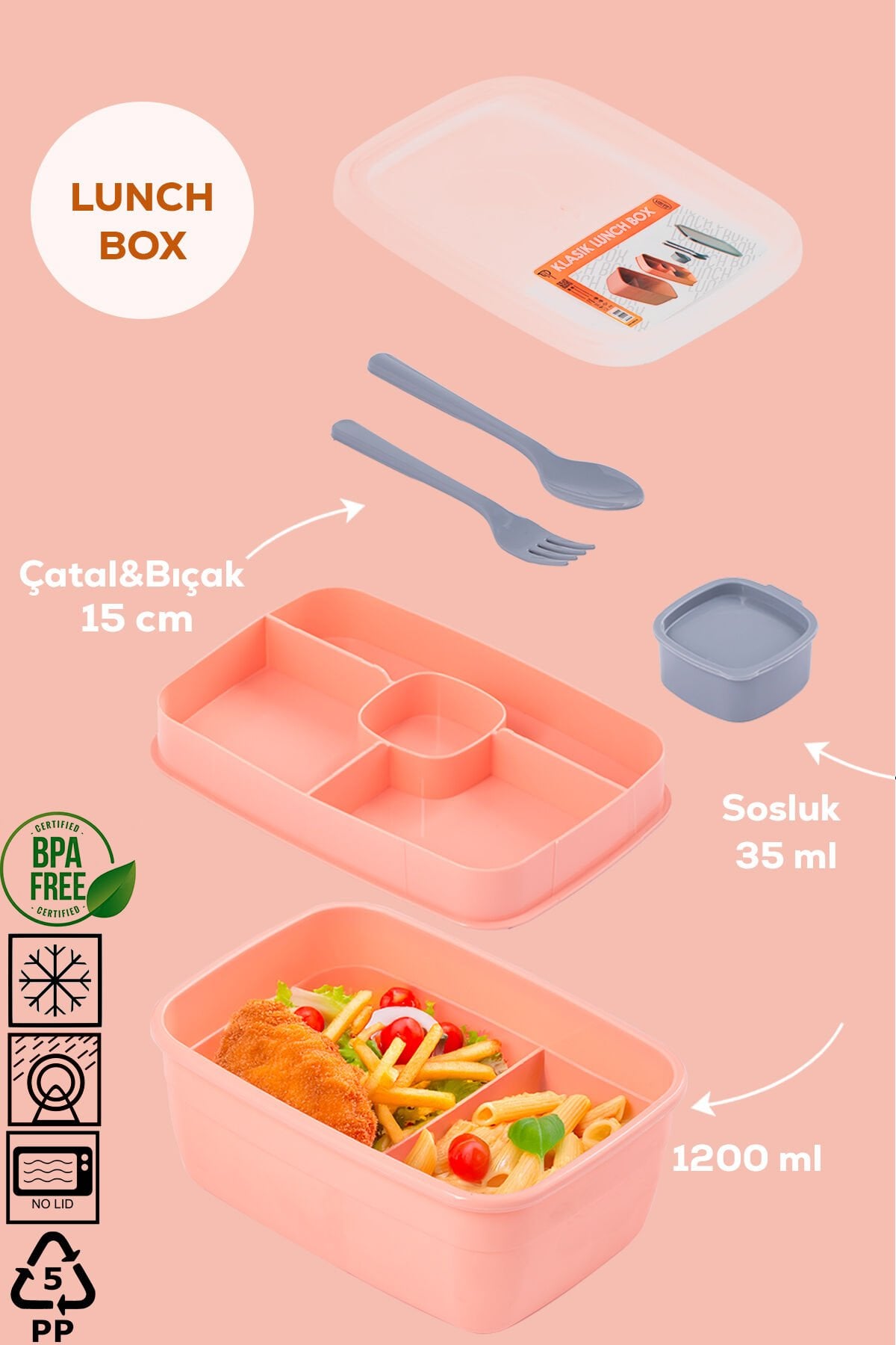 Porsima 3199 Vakumlu Kendinden Kaşık Çatallı Sosluklu Bölmeli Beslenme Çantası-2 Katlı Lunch Box-Sefer Tası