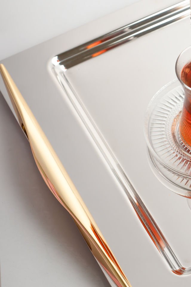 Nehir Kuzey Altın 18/10 Paslanmaz Çelik Çay Kahve Servis Tepsisi