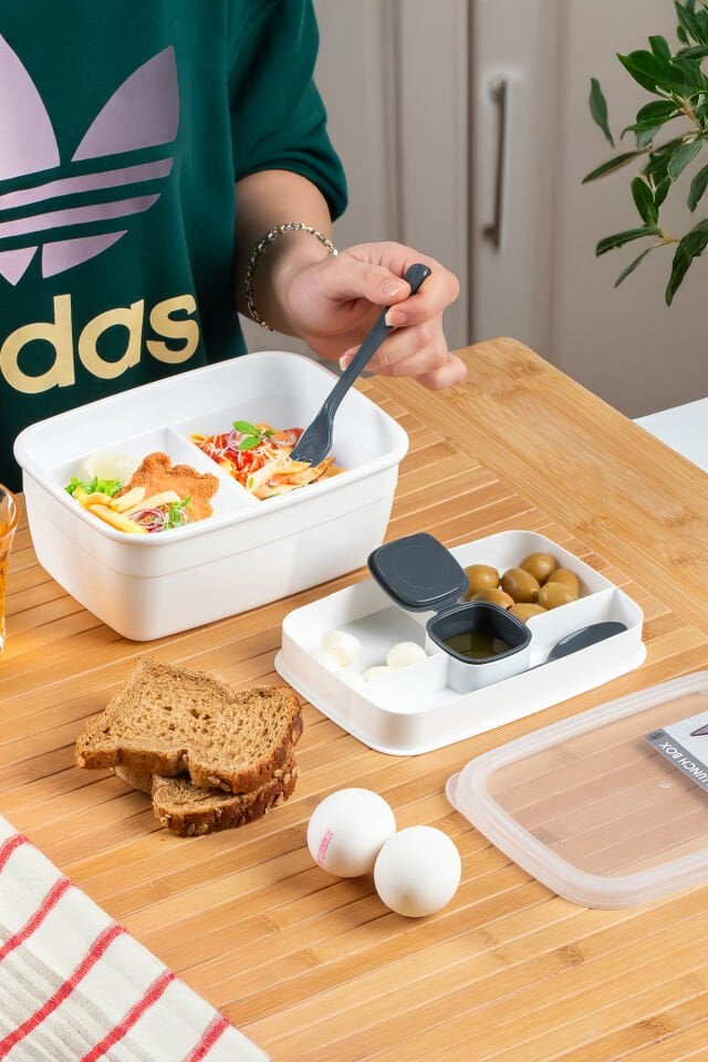 Porsima 3200 Vakumlu Kendinden Kaşık Çatallı Sosluklu Bölmeli Beslenme Çantası-2 Katlı Lunch Box-Sefer Tası