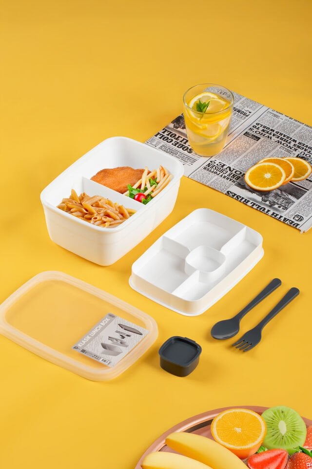 Porsima 3200 Vakumlu Kendinden Kaşık Çatallı Sosluklu Bölmeli Beslenme Çantası-2 Katlı Lunch Box-Sefer Tası