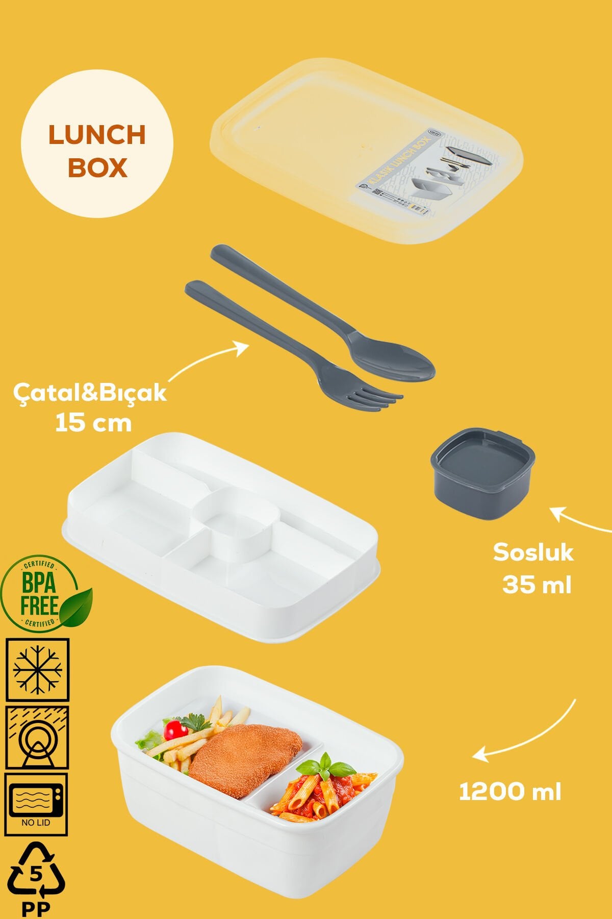 Porsima 3200 Vakumlu Kendinden Kaşık Çatallı Sosluklu Bölmeli Beslenme Çantası-2 Katlı Lunch Box-Sefer Tası