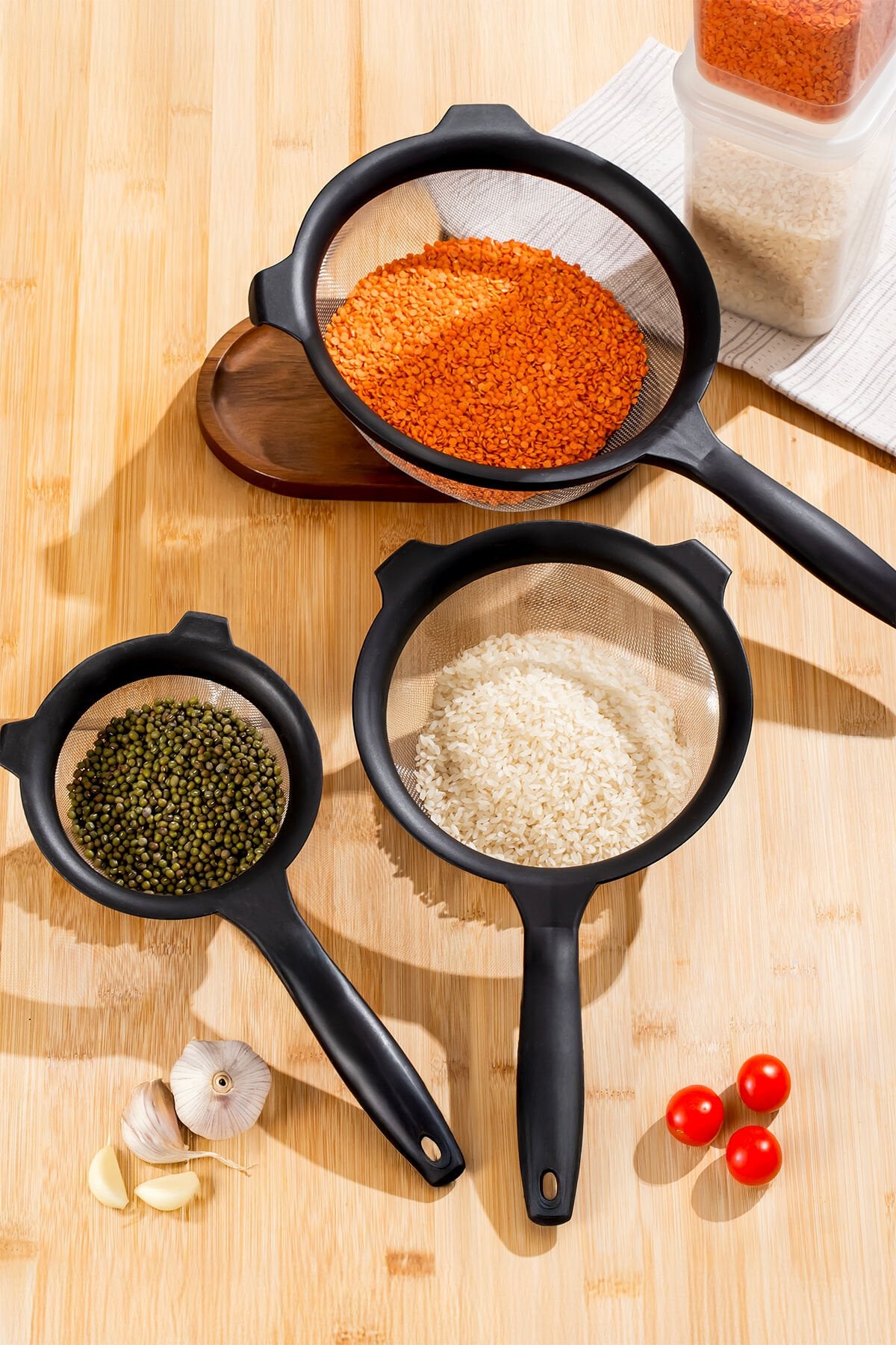 Porsima Et-00120 Tencereye Takılabilen 3 Boy Tel Süzgeç Seti-un Eleği-makarna Pirinç Süzgeci-kevgir 14-18-22cm