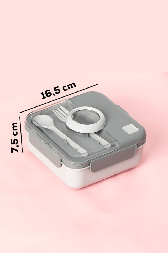 Porsima L-00927 Kendinden Kaşık Çatallı Beslenme Çantası - Taşınabilir Lunch Box - Sefer Tası 1250 Ml