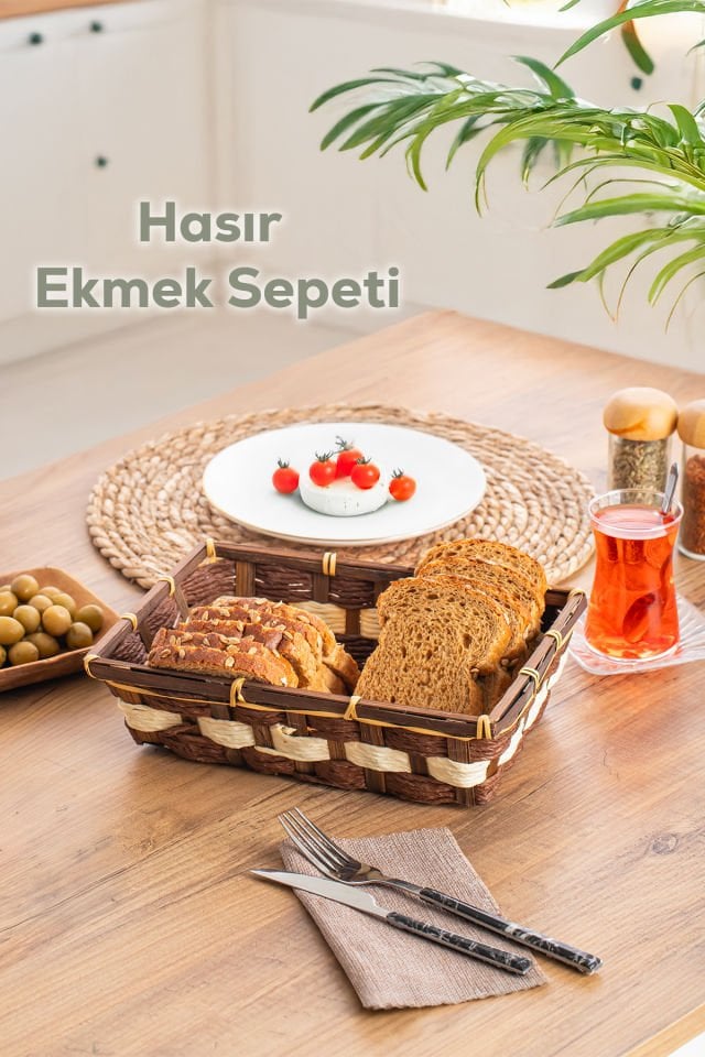 Porsima B5369-2 Hasır  Kahvaltılık Ekmek Meyve Sepeti Çok Amaçlı Banyo, Mutfak, Oda Organizeri