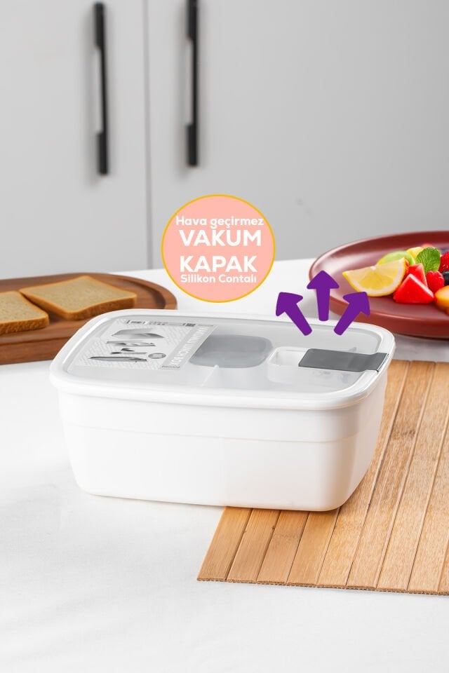 Porsima 3192 Vakumlu Kendinden Kaşık Çatallı Sosluklu Bölmeli Beslenme Çantası- 2 Katlı Lunch Box-Sefer Tası