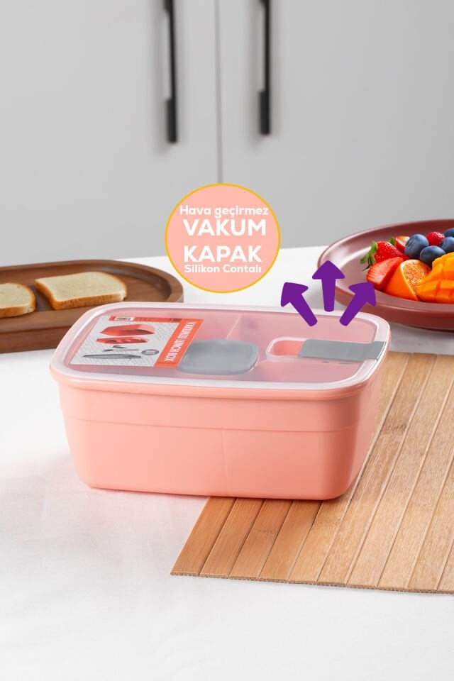 Porsima 3193 Vakumlu Kendinden Kaşık Çatallı Sosluklu Bölmeli Beslenme Çantası- 2 Katlı Lunch Box-Sefer Tası