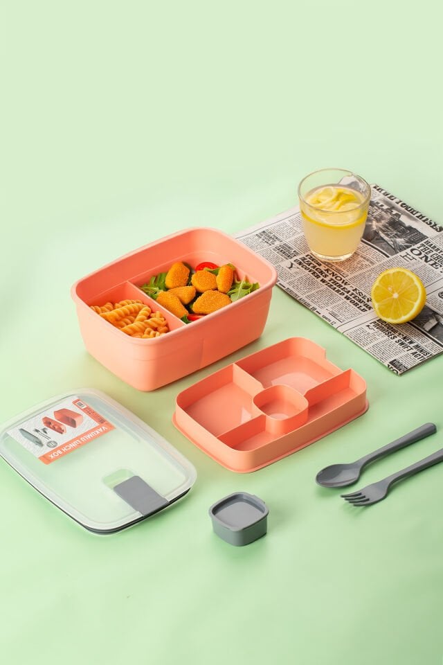 Porsima 3193 Vakumlu Kendinden Kaşık Çatallı Sosluklu Bölmeli Beslenme Çantası- 2 Katlı Lunch Box-Sefer Tası