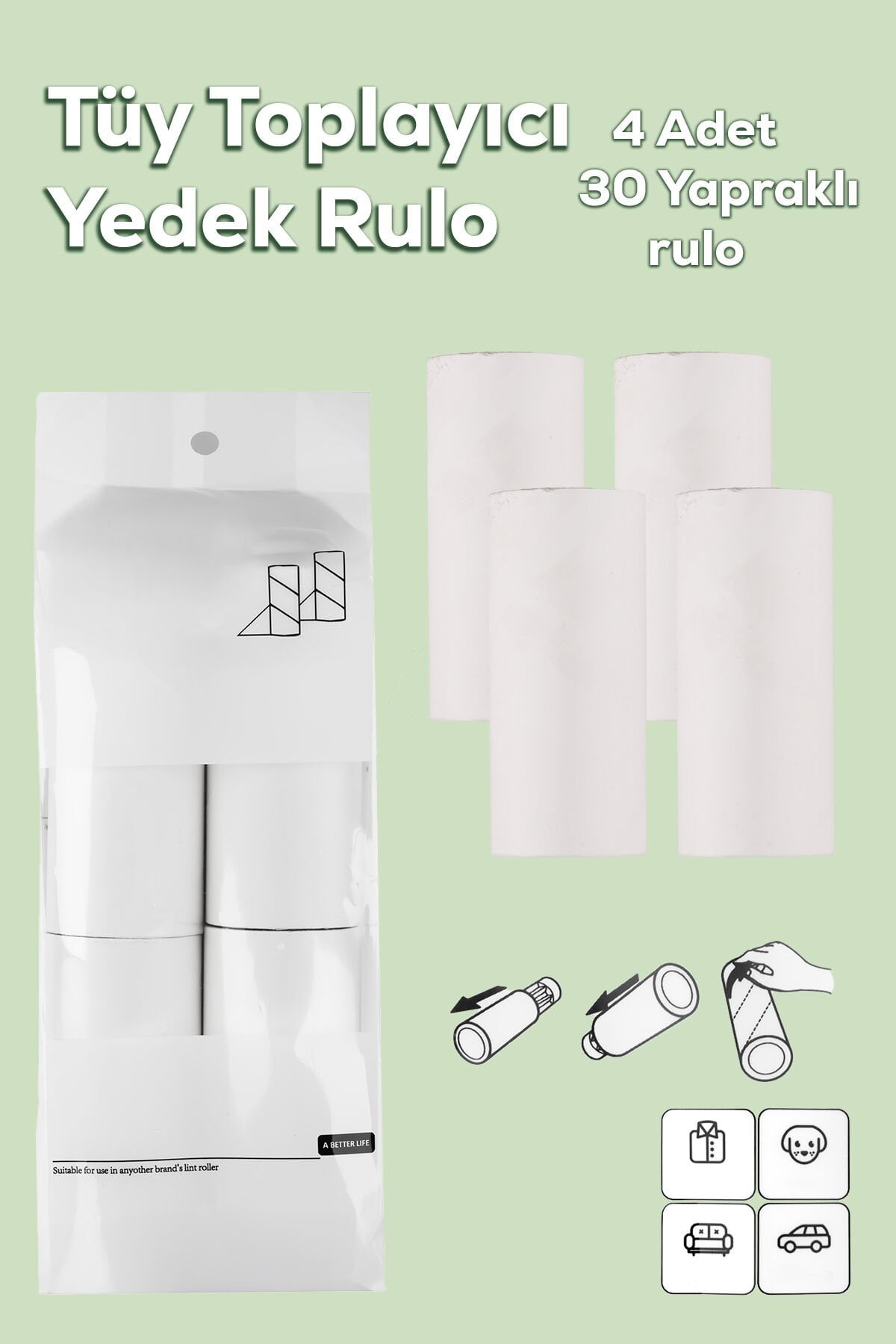 Porsima 3108 Kedi Köpek Tüy Toplayıcı Yedek Rulo 4 Adet