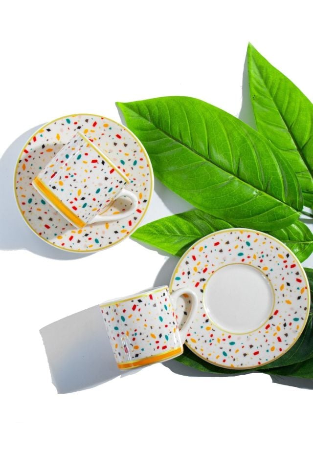 Porsima Colorful 6 Kişilik Porselen Kahve Fincan Takımı 100 ml
