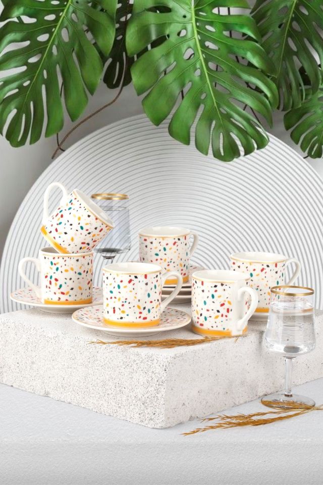 Porsima Colorful 6 Kişilik Porselen Kahve Fincan Takımı 100 ml