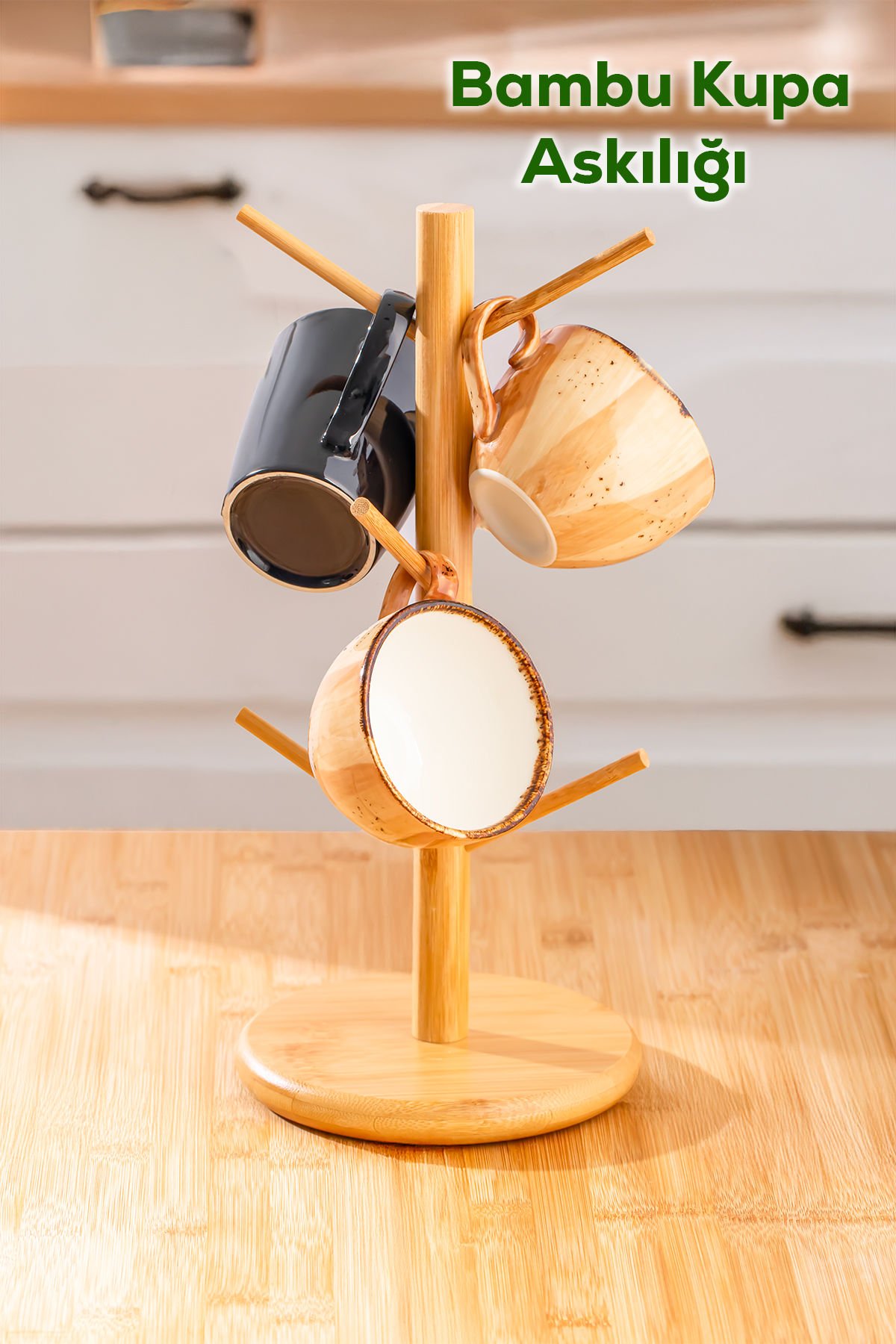 Kosova Bmb-110 Tezgah Üstü Bambu, Kupa Askılığı Fincan Askılığı, Bardak Askılığı Standı