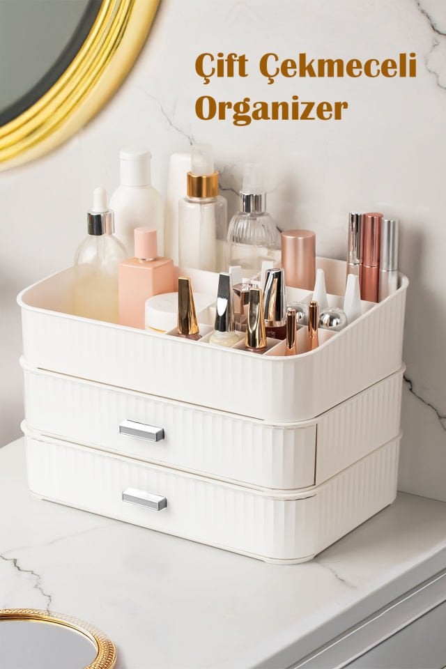 Porsima 0620 3 Katlı Beyaz Makyaj Organizeri - Kozmetik Düzenleyici - Saklama Kutusu