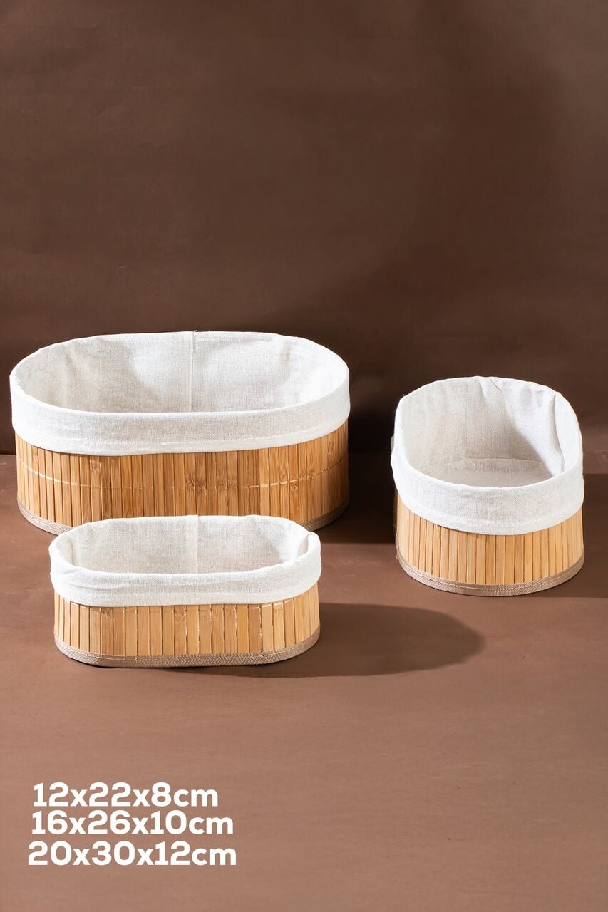 Porsima 2082 Oval 3lü Pinterest Sepet Bambu Sepet seti Dekoratif Banyo Mutfak Düzenleyici Organizeri