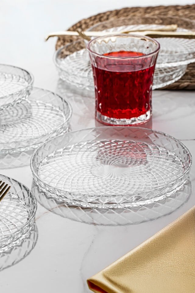 Porsima Venedik Pasta Tabağı Dik Tabak - 6lı Cam Sunumluk Pasta Kurabiye Kek İkram Servis Tabağı-16 Cm