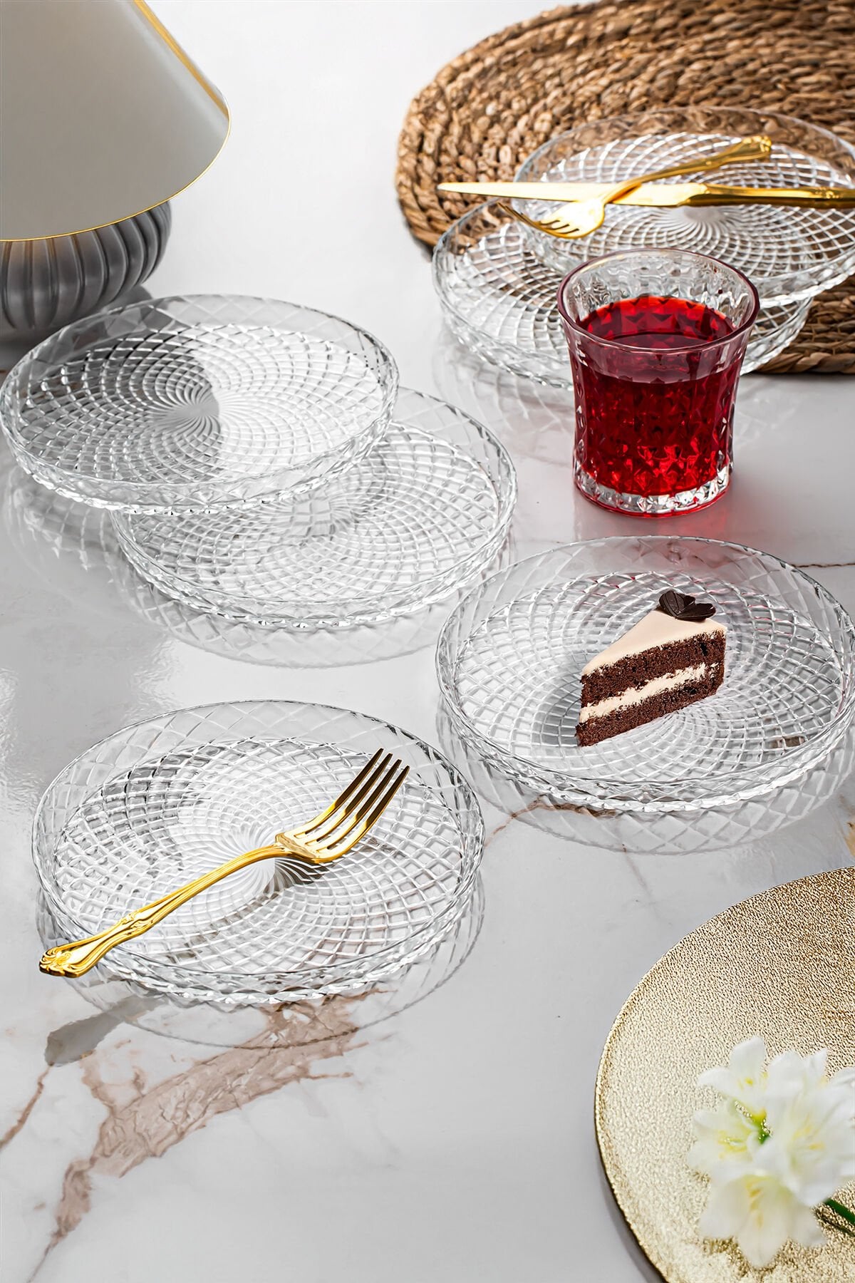 Porsima Venedik Pasta Tabağı Dik Tabak - 6lı Cam Sunumluk Pasta Kurabiye Kek İkram Servis Tabağı-16 Cm