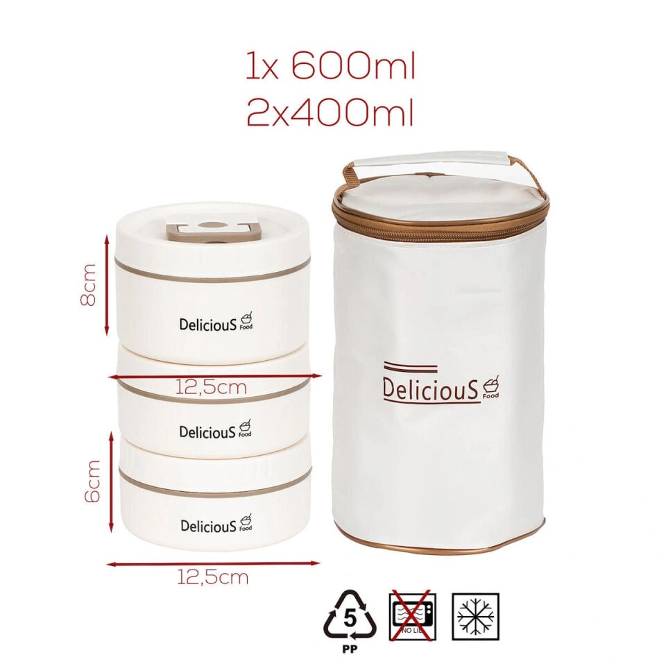 Porsima 3112 Isı Yalıtımlı Çanta 3 Parça Vakumlu Yemek Termosu Beslenme Kutusu Lunch Box Sefer Tası