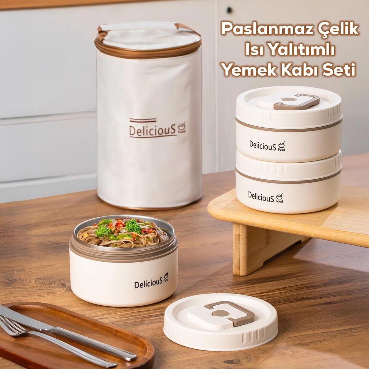 Porsima 3112 Isı Yalıtımlı Çanta 3 Parça Vakumlu Yemek Termosu Beslenme Kutusu Lunch Box Sefer Tası