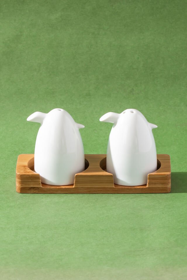 Porsima 102001 Grage 2li Bambu Standlı Porselen Tuzluk Biberlik Seti - 80ml