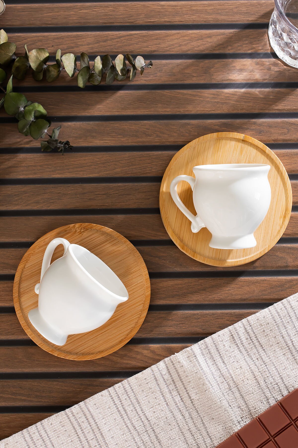 Porsima 101964 Bambu Tabaklı Porselen 6 Kişilik Fincan Seti 12 Parça Türk Kahvesi Fincanı Takımı-90ml