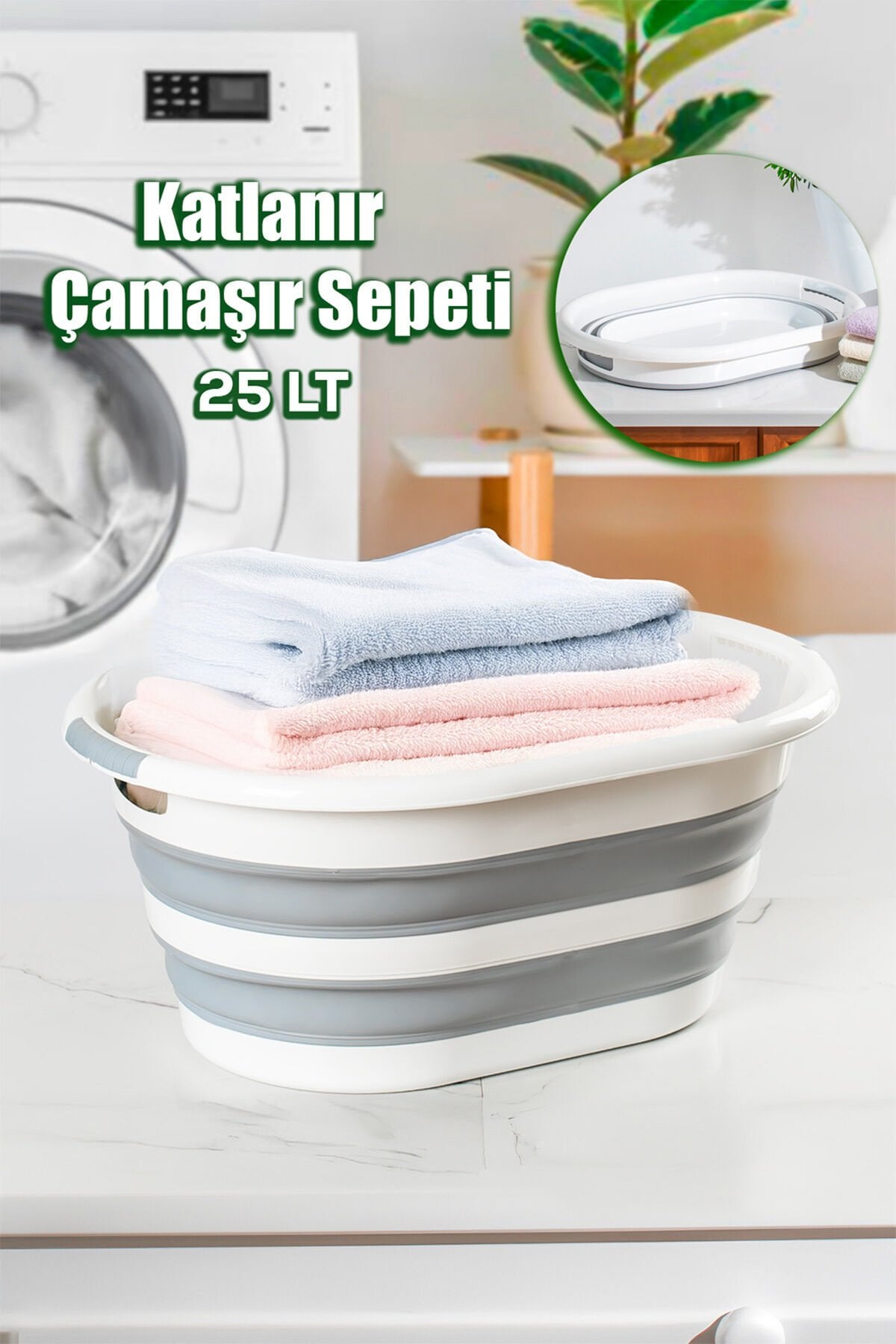 Porsima 1065 Akordiyon Katlanır Sepet Katlanabilir Çamaşır Sepeti Orta Boy Katlanır Çamaşır Sepeti 25 LT