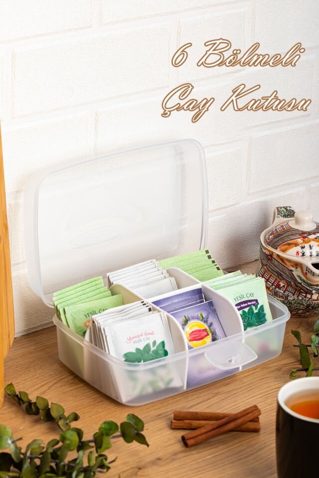 Porsima 1178-1 Premium 6 Bölmeli Poşet Çay Kutusu Sallama Çay Kutusu Beyaz